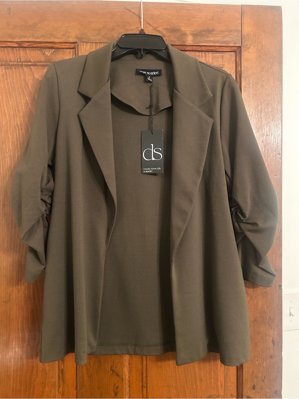Olive Green Rouched-Sleeve Blazer Jacket